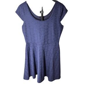 BeBop Dark Blue Textured Geo Fit and Flare Mini Dress Size Large Coquette Y2K